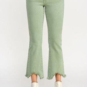 Chic Frayed Hem Wide Leg Jeans in Olive Green